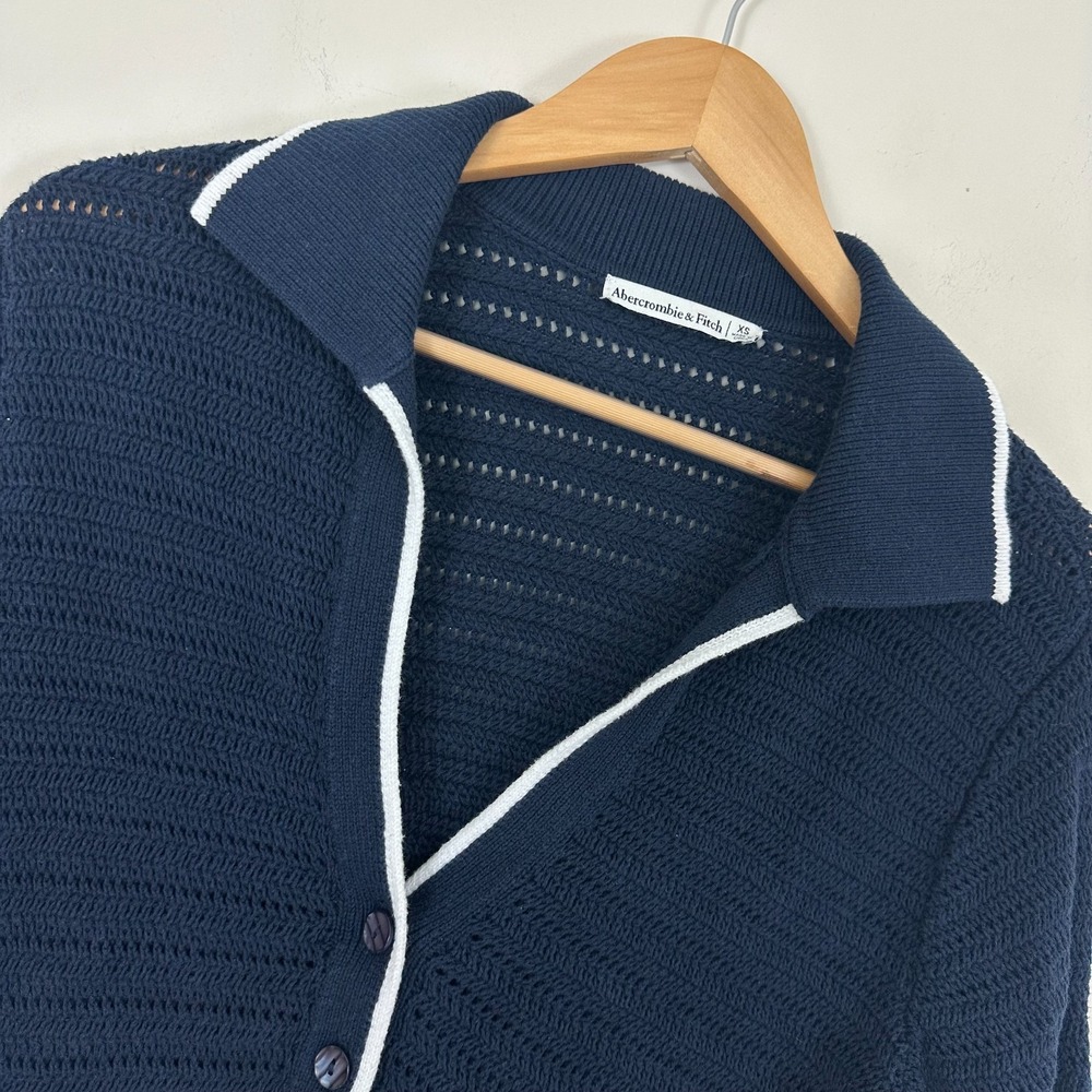 Abercrombie & Fitch Knitted Shirt Navy Blue Crochet Cotton Y2K Coastal Women XS